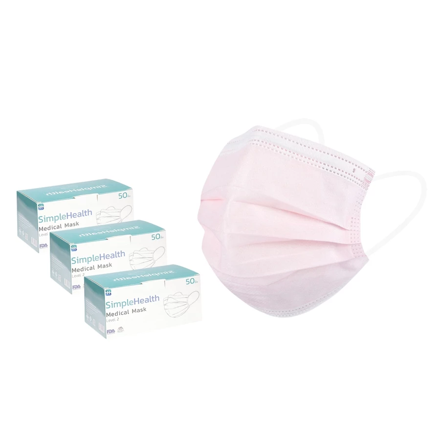 Simple Health หน้ากากอนามัย 3 ชั้น(3 กล่อง) 50 ชิ้น สีชมพู
