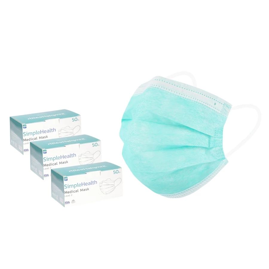 Simple Health หน้ากากอนามัย 3 ชั้น(3 กล่อง) 50 ชิ้น สีเขียว