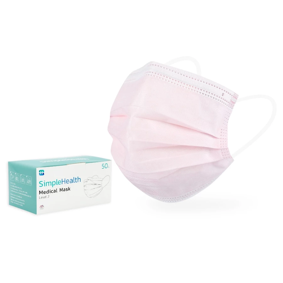 Simple Health หน้ากากอนามัย 3 ชั้น Medical Mask 50 ชิ้น สีชมพู