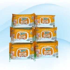 Lala Bear ลาลาแบร์ กระดาษทิชชู่เปียก ห่อละ 65 แผ่น แพค 6 ห่อ สีส้มกลิ่นข้าวโอ๊ต