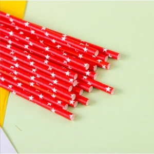หลอดกระดาษ( Pack10ชิ้น) ย่อยสลายได้ ลาย Star Red