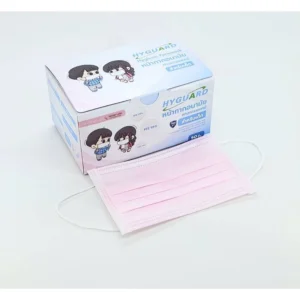 hyguard mask หน้ากากอนามัยทางการแพทย์ 3 ชั้นเด็ก สีชมพู 2 กล่อง 100 ชิ้น